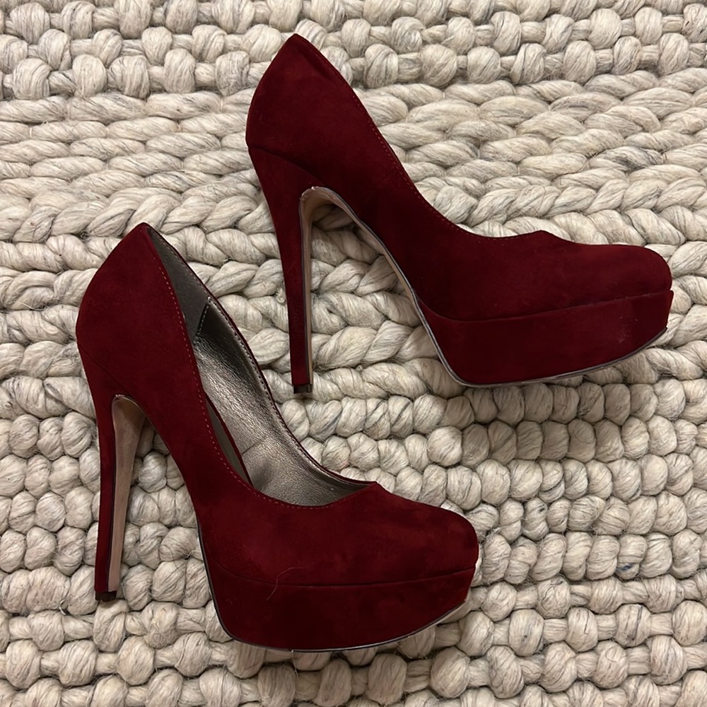 Michael Antonio Suede Burgundy Stiletto Platform Pumps